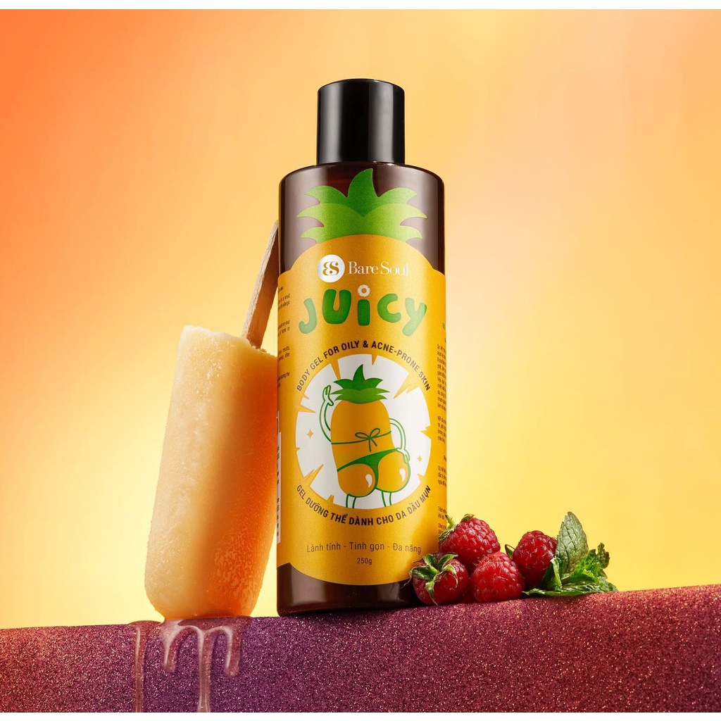 Gel Dưỡng Thể BareSoul Body Gel For Oily &amp; Acne-Prone Skin Juicy Ngừa Viêm Lỗ Chân Lông AHA 7% 250g