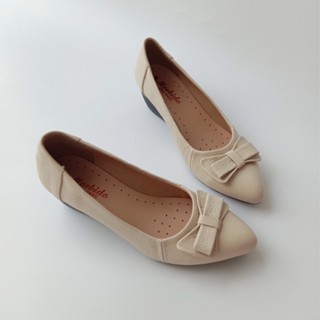 Giày Búp Bê Đế Xuồng Mũi Nhọn  Da Thật 5cm Gắn Nơ M203