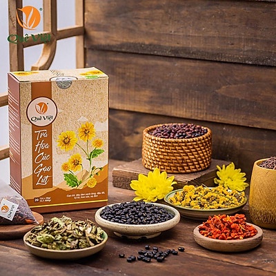 Trà hoa cúc gạo lứt Quê Việt Hộp 600g nguyên liệu tự nhiên an toàn, thanh nhiệt, ngủ ngon.