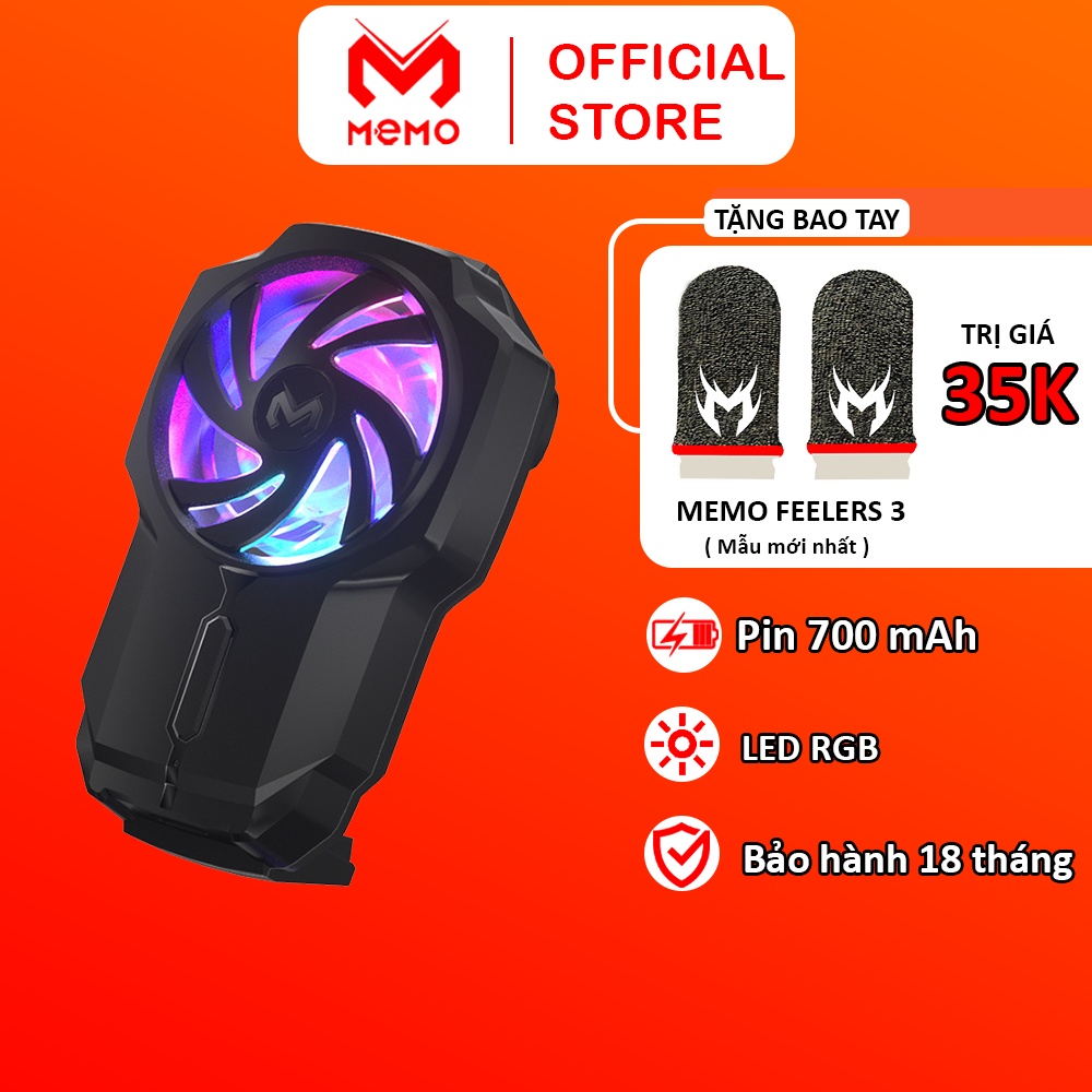 Quạt tản nhiệt điện thoại MEMO FL05 có LED RBG | Pin 700mAh | Công nghệ làm mát lốc xoáy chơi game PUBG FF Freefire