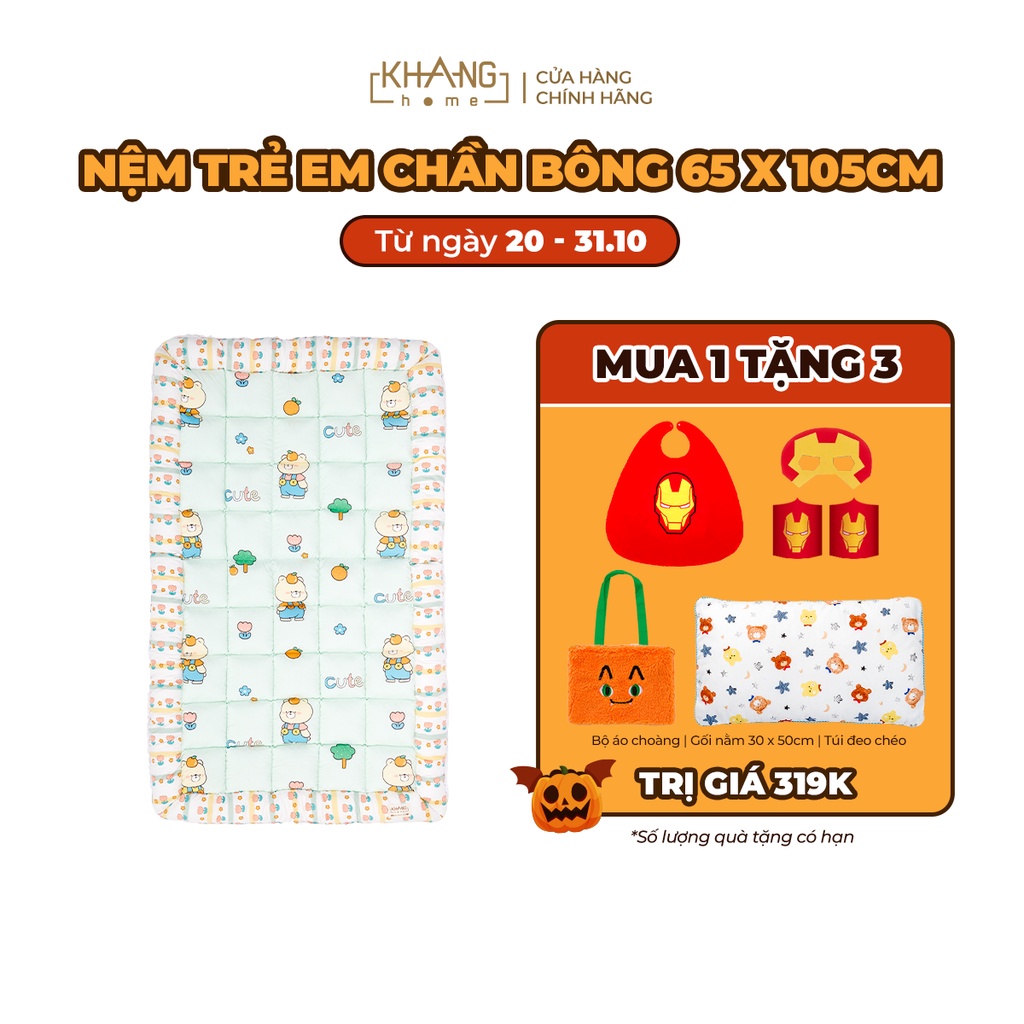 Nệm Trẻ Em Chần Bông Khang Home BabySafety An Toàn Giấc Ngủ Cho Bé Sơ Sinh Size 65x105cm
