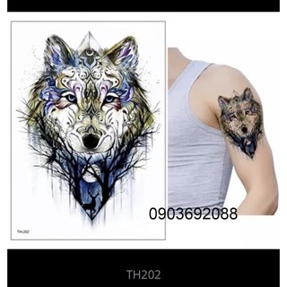 Tattoo con sói lớn, Hình xăm dán con sói 12 x 19 cm, sticker tattoo HCM