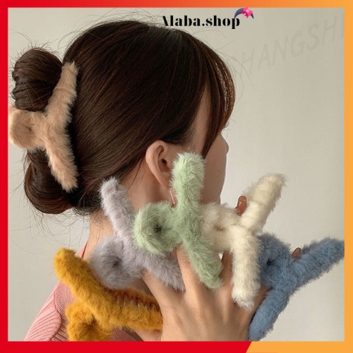 Cặp kẹp tóc càng cua hàn quốc phủ lông vũ hot trend cho nữ dễ thương cute dài 11cm