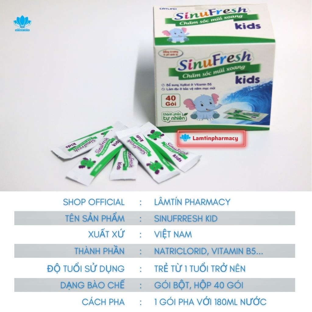 ✅(Chính Hãng) Muối rửa mũi SinuFresh kids rửa mũi xoang cát linh cho trẻ em chính hãng Hộp 40gói