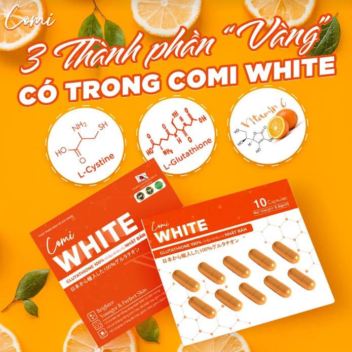 Viên uống trắng da COMI WHITE, viên uống sáng da công nghệ Nhật hỗ trợ hết nám sạm thâm mua 2 tặng 1