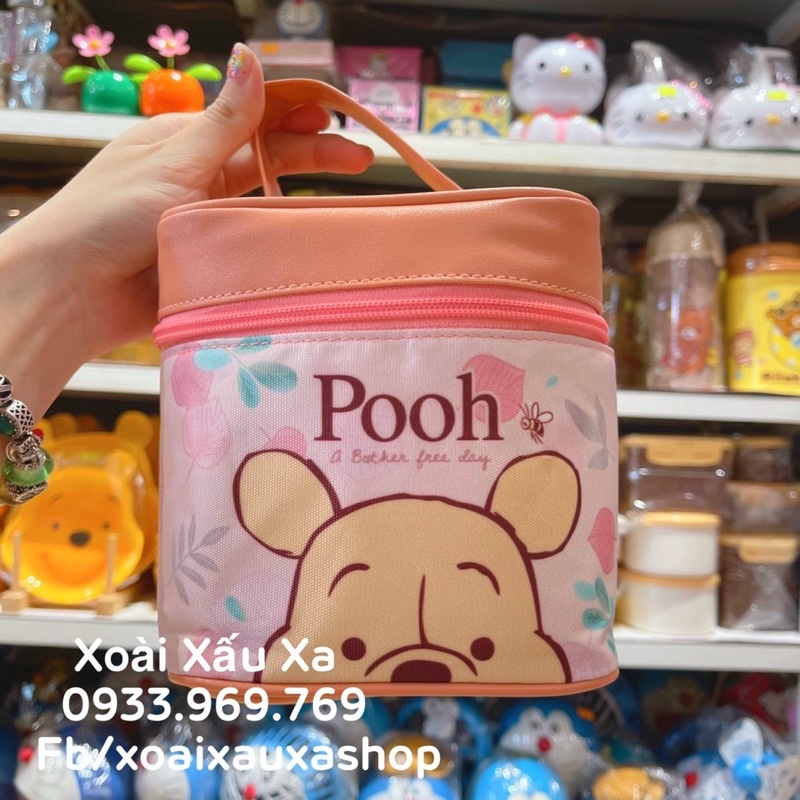 túi hộp đựng đồ trang điểm, nail, make up…pooh, doraemon (15*15cm)