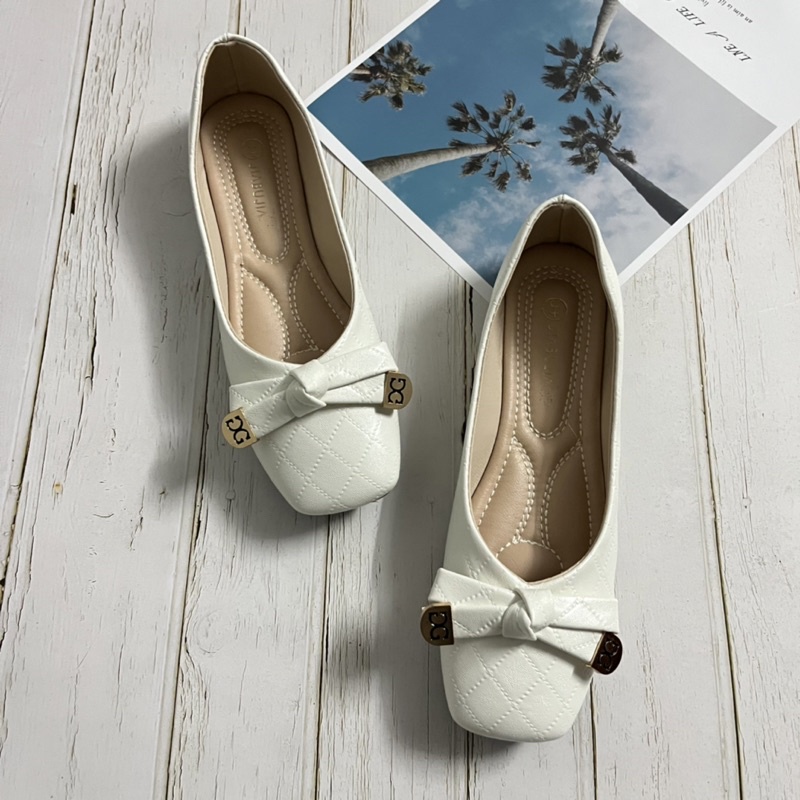 Giày Búp Bê Đế Bệt Chám Nổi Họa Tiết Thắt Nơ Dễ Thương