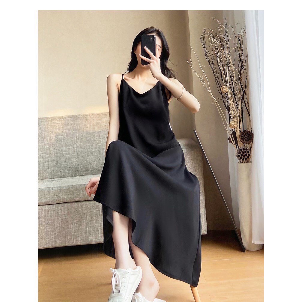 Đầm 2 Dây Buộc Eo Dáng Dài Chất Lụa Mềm Mại - Đầm Maxi Tôn Dáng, Che Khuyết Điểm Thoáng Mát