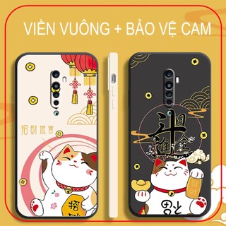 Ốp Lưng Cạnh Vuông, Bảo Vệ Cam. Oppo Reno 2f Mèo Thần Tài May MẮn