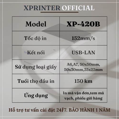 Máy in nhiệt, máy in đơn hàng Xprinter XP-420B, in tem mã vạch, in mã vận đơn qua điện thoại
