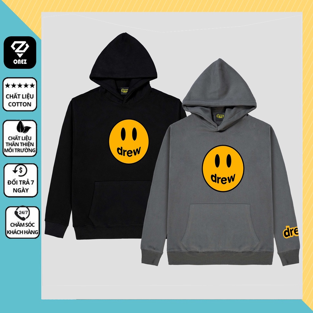 Áo Hoodie nỉ bông Drew mặt cười from rộng , áo nỉ bông hoodie unisex nam nữ