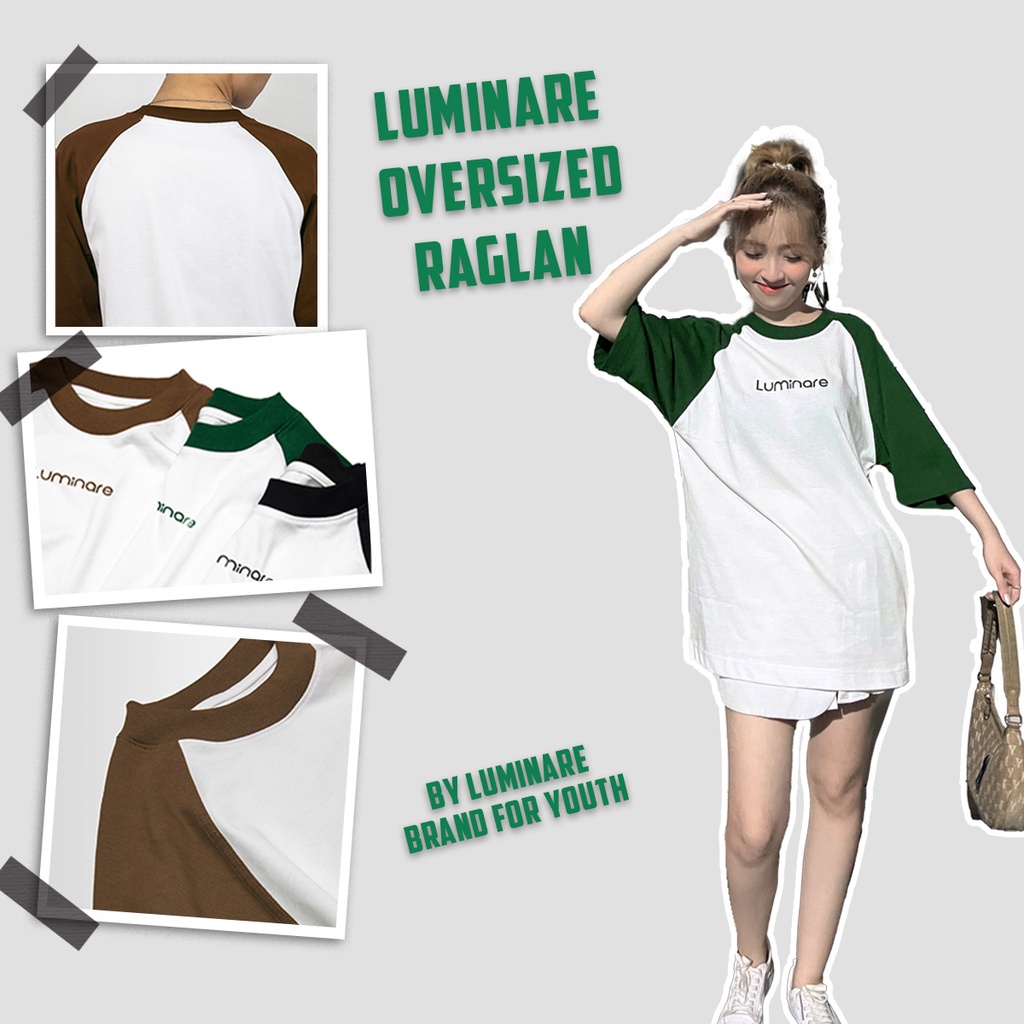 Áo thun nam Raglan form rộng tay lỡ unisex, áo phông nam nữ Oversize 100% cotton in logo Luminare