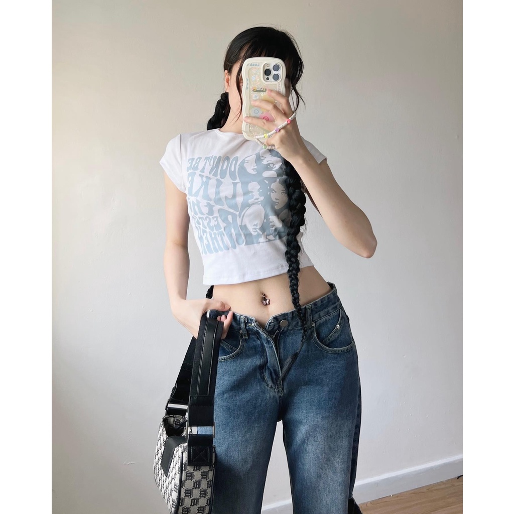 Áo thun lửng TRẮNG chữ xanh