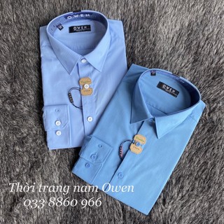 OWEN - Áo Sơ mi dài tay Owen chất sợi tre màu xanh kẻ ô chìm (không túi ngực) Slimfit / Regular fit