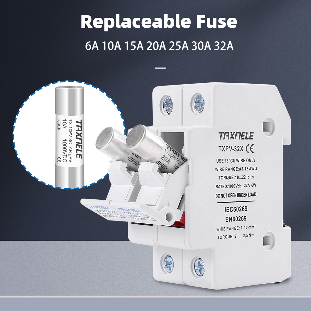 2 Giá Đỡ Cầu Chì PV 10 * 38mm DC 1000V Bằng Năng Lượng Mặt Trời