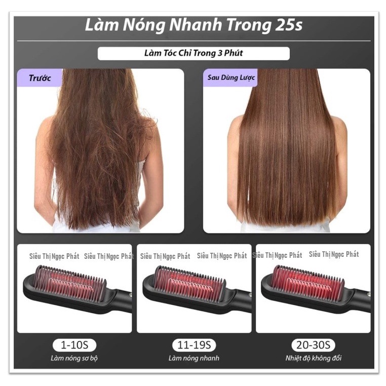 Lược Điện Chải Tóc - Uốn, Duỗi, Tạo Kiểu Tóc Chuyên Nghiệp - Làm Nóng Nhanh Với 6 Mức Nhiệt Bảo Vệ Tóc