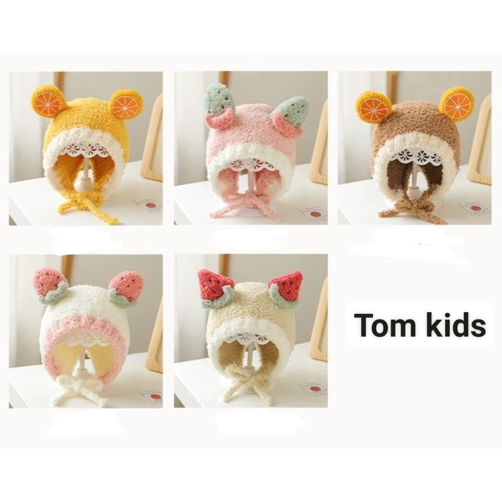 Mũ Len Cho Bé Hình Hoa Quả Có Dây Buộc 6-36 Tháng