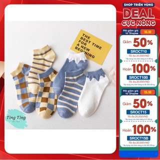Tất vớ nữ nam cổ ngắn cotton sọc caro vintage - Tất vớ học sinh cotton sọc caro dễ phối đồ phong cách Hàn Quốc unisex
