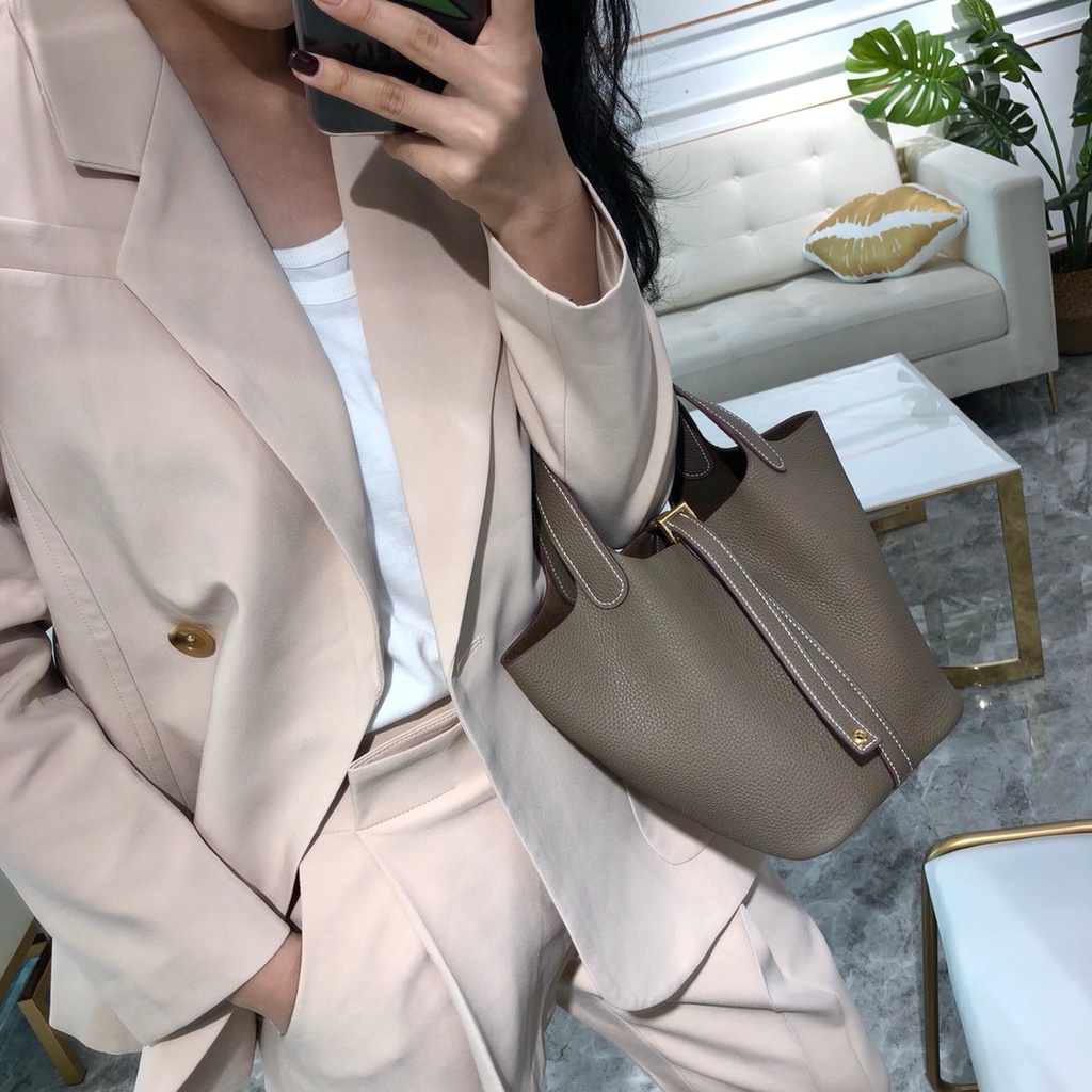 Túi Xách Da Bò Thật Phối Màu Đơn Giản Thời Trang Mới Năm 2021