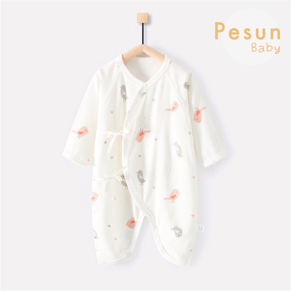 Bodysuit vạt chéo pyjama cho bé cho bé 0-6 tháng tuổi vải cotton hoạ tiết đáng yêu