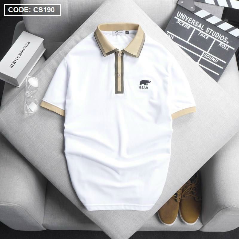 Áo thun nam c.á s.ấu cổ bẻ viền sọc thêu logo BEAR ( có size 3x ) - CS190