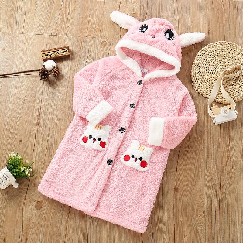 Áo Choàng Ngủ Dáng Dài Lót Lông Cừu San Hô Dày Dặn Thời Trang Thu Đông Xinh Xắn Cho Nữ