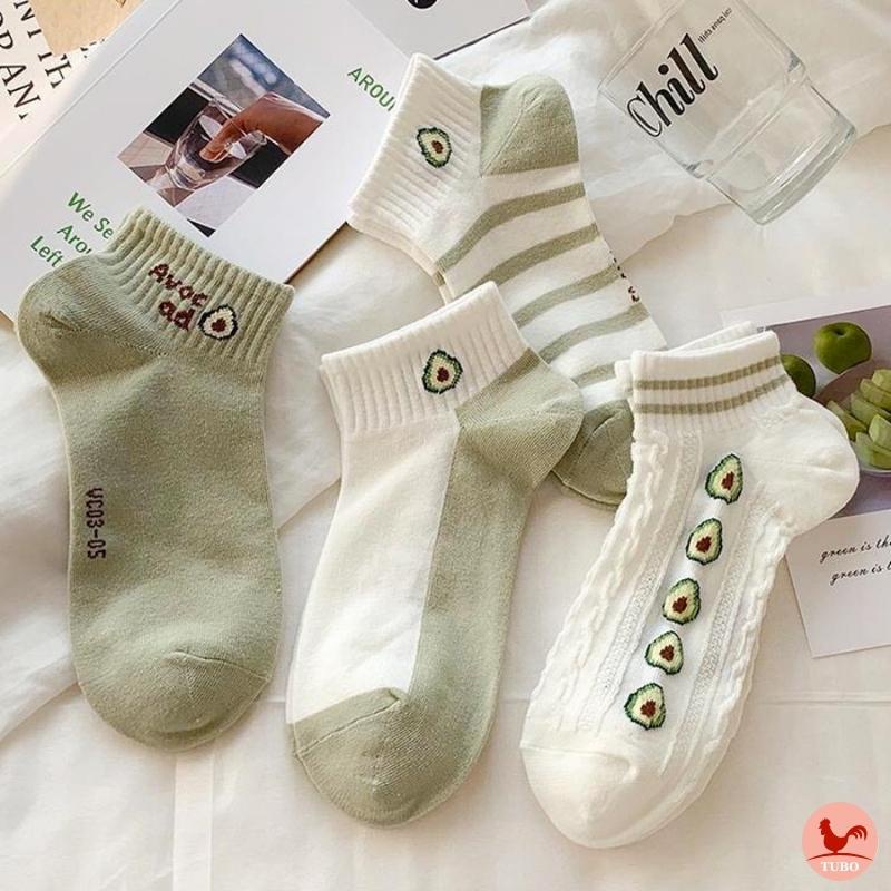 Tất nữ cổ ngắn họa tiết trái bơ đáng yêu kiểu dáng hiện đại, set vớ nữ 5 đôi khác nhau dễ phối đồ - Tubosocks