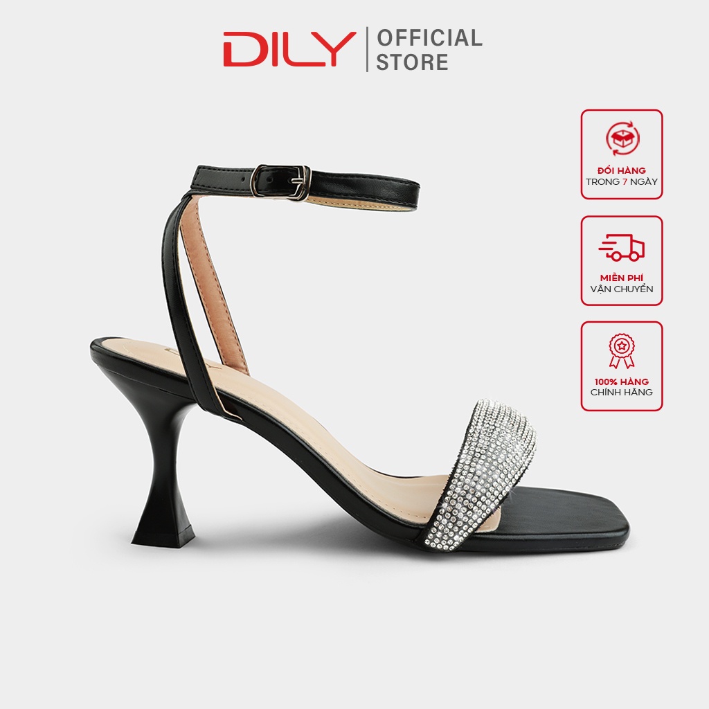 Giày sandal nữ DILY gót nhọn quai đính hạt lấp lánh mũi vuông cao 6.5cm_AA0338