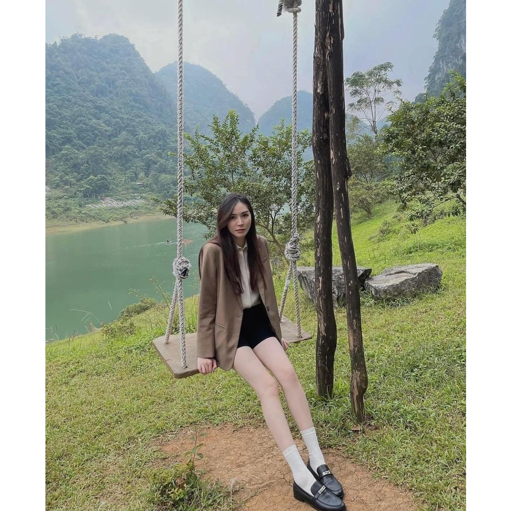 Áo blazer ZR màu nâu tây cho nữ, áo vest nữ dài tay 2 lớp có đệm vai cá tính phong cách Hàn Quốc