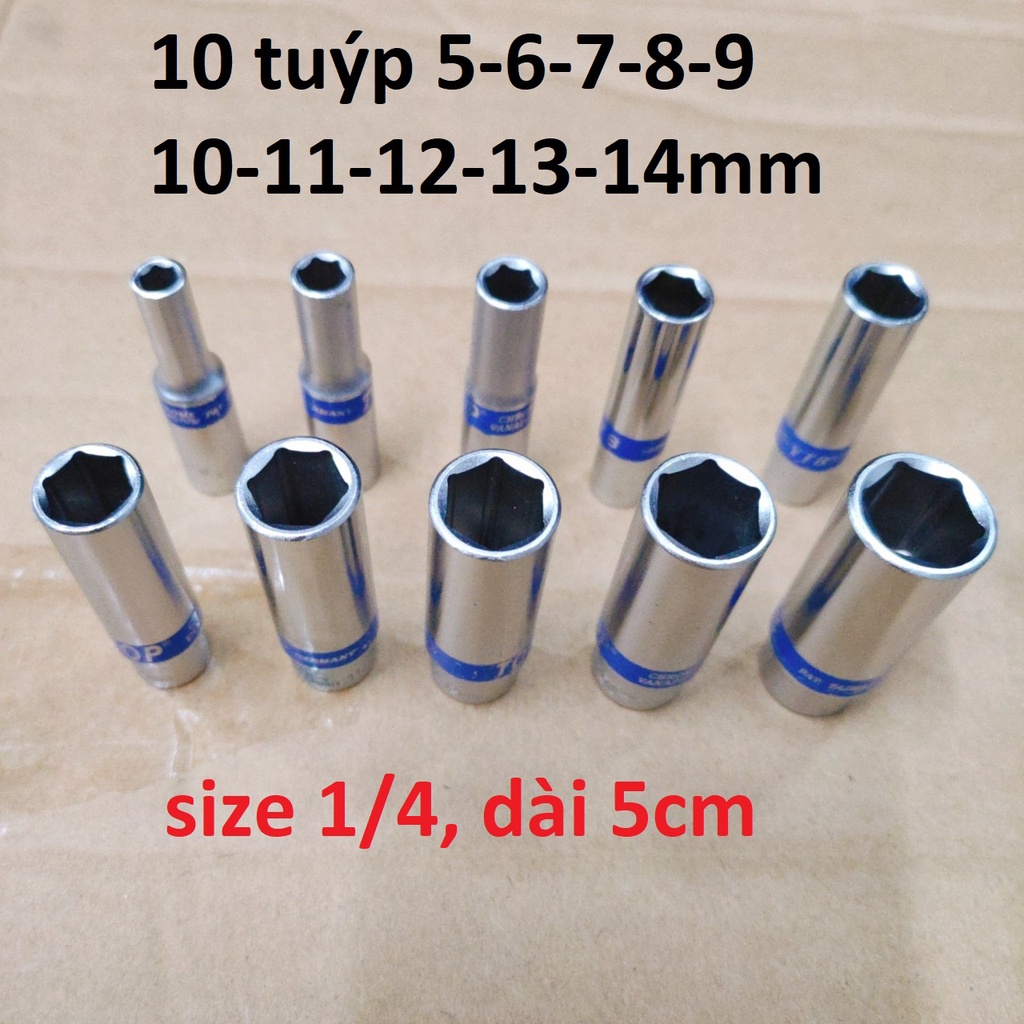 Bộ tuýp 1/4, MADE IN TAIWAN, 10 tuýp dài, 1 tay Lắt léo