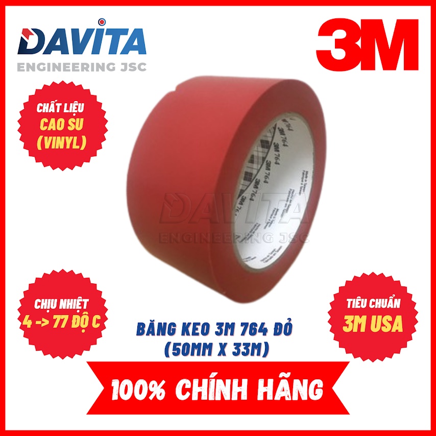 Băng keo dán nền cảnh bảo 764 3M, màu đỏ, size 5cm X 33m