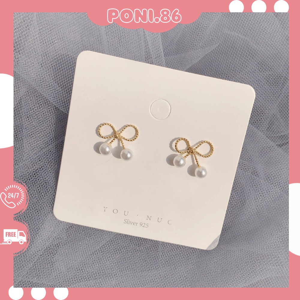 Hoa tai bông tai hình nơ đính ngọc dễ thương phong cách tiểu thư dễ phối đồ