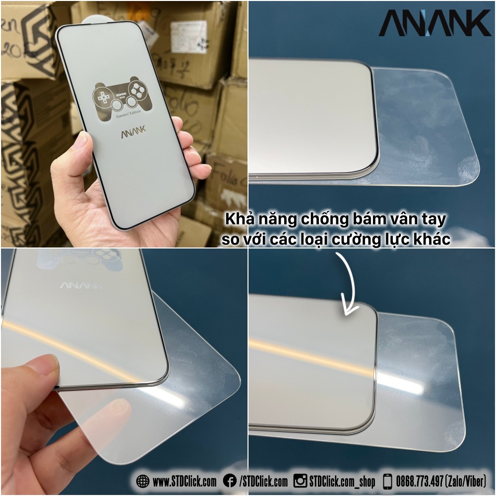 KÍNH CƯỜNG LỰC CHỐNG VÂN TAY IPHONE 14 PRO MAX - 14 PRO - 14 PLUS - 14 - 13 PRO MAX - 13 MINI ANANK VIỀN 2.5D CHÍNH HÃNG