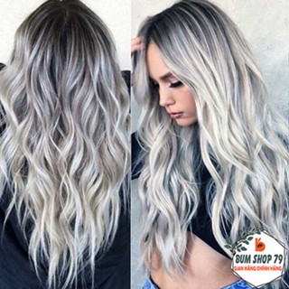 Tóc giả nguyên đầu nữ gợn sóng màu bạch kim đẹp dài Hot Trend, Tóc giả cả đầu cao cấp màu bạch kim cực đẹp siêu sang