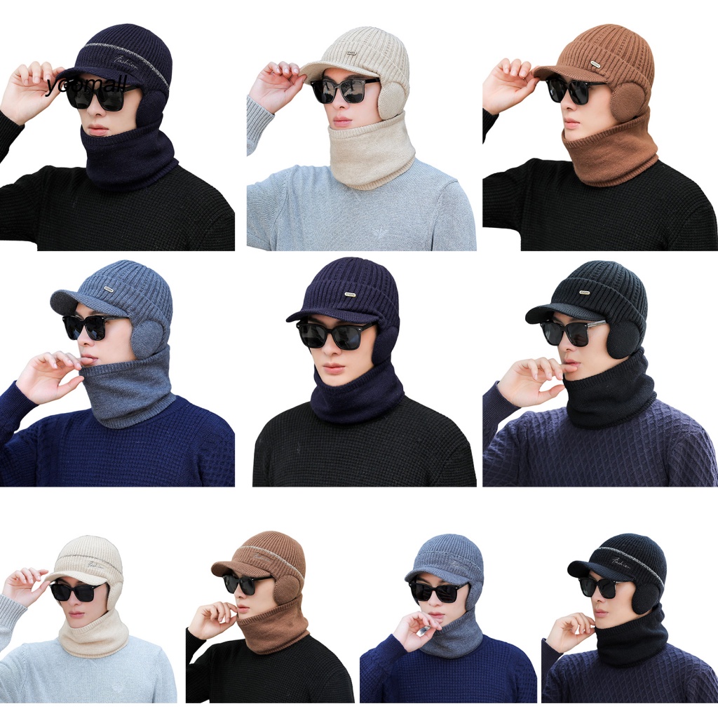 Set 2 Mũ + Khăn Choàng Cổ Dệt Kim Co Giãn Trọng Lượng Nhẹ Thời Tiết Mùa Thu Đông Cho Nam