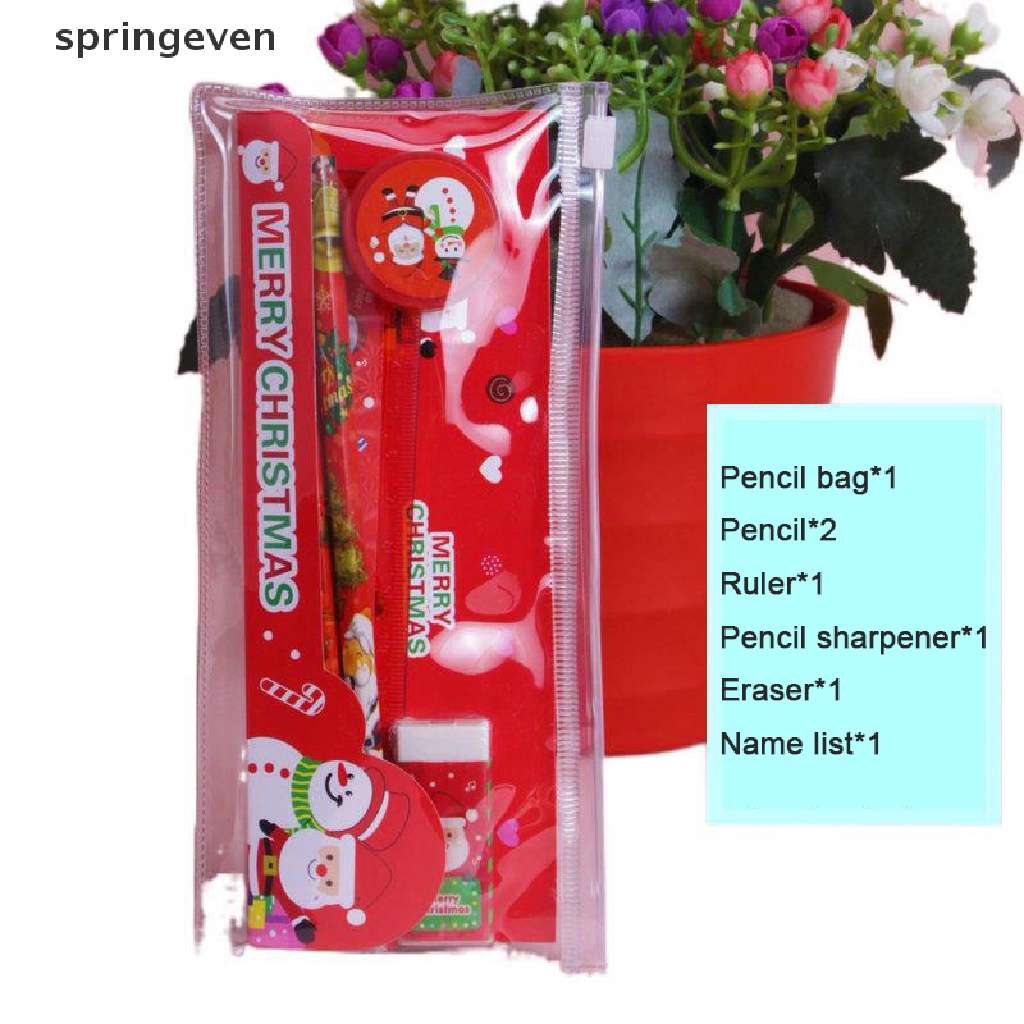 springeven 5Pcs/Pack Cute Christmas Stationery Set Pencil Sharpener Stationery School Gift RFT