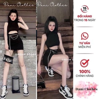 Đầm khoét eo đính dây xích ôm body - A5U