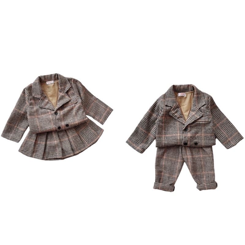 Set áo khoác vest dạ hàn quốc mềm mại cưng xĩu bé trai và bé gái