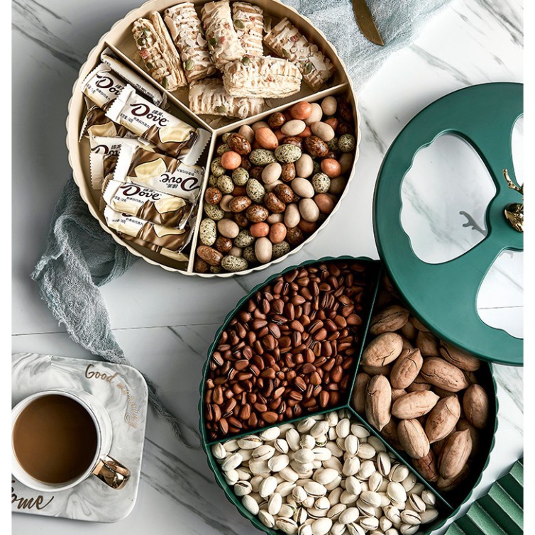 Khay Đựng Mứt Tết 2 Tầng Phong Cách Châu Âu Hiện Đại Hình Con Hưu Vàng LMKMT01