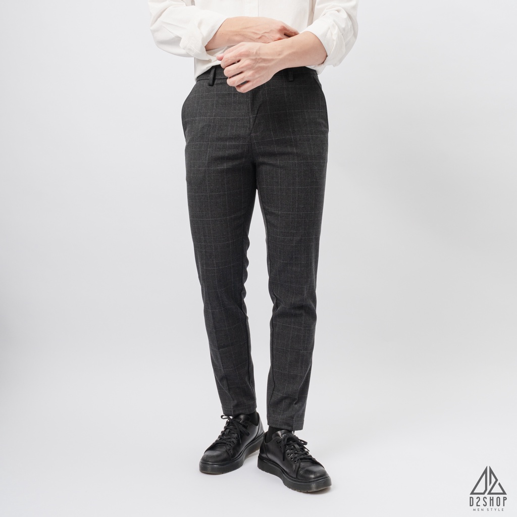 Quần tây nam D2shop, quần âu xám đậm sọc kẻ ô, dáng ôm , màu xám đậm [QT-0946-2]