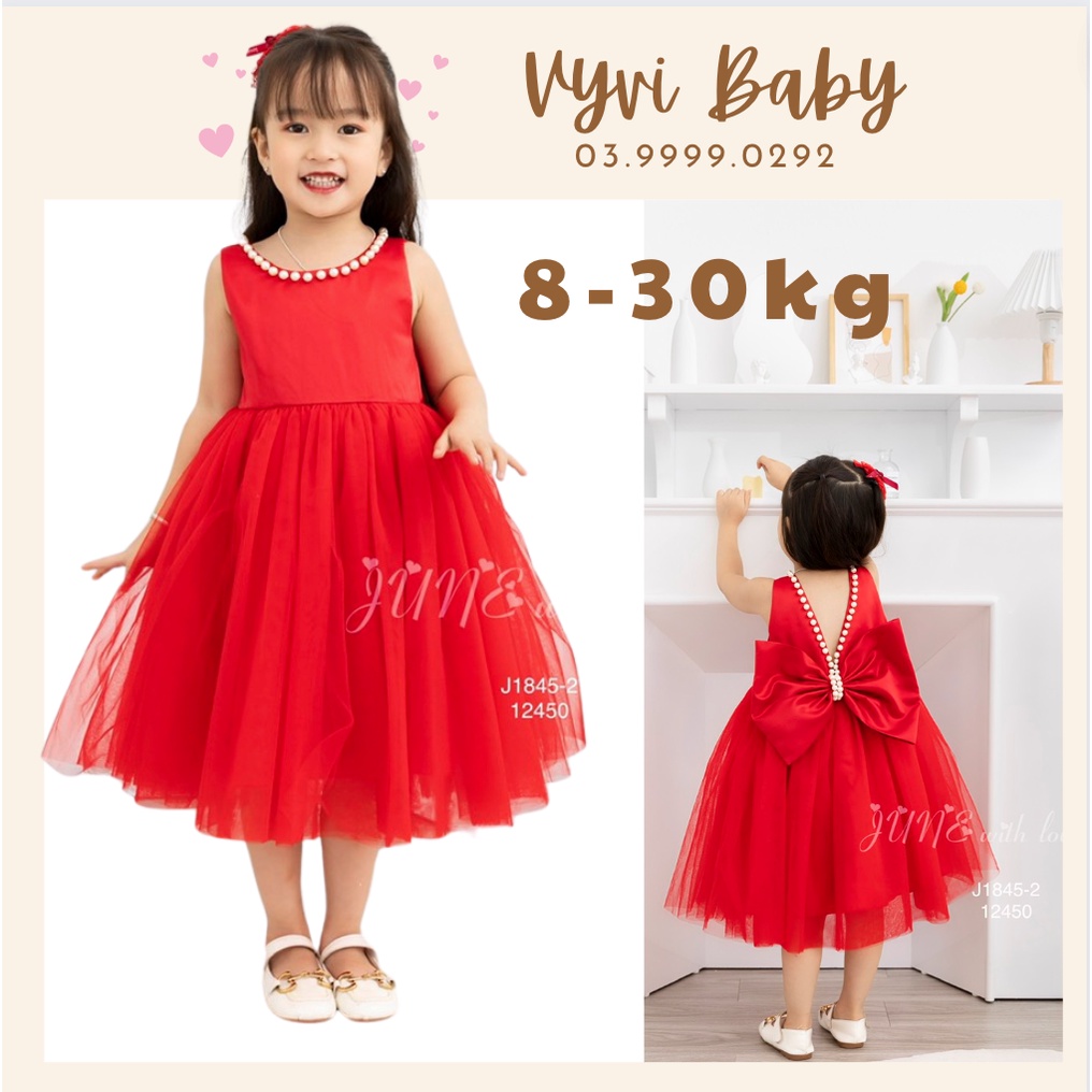 Váy Đầm xòe công chúa cho bé gái nơ to hở lưng hợp cho đám cưới, giáng sinh Noel, lễ tết tiệc tùng cuối năm