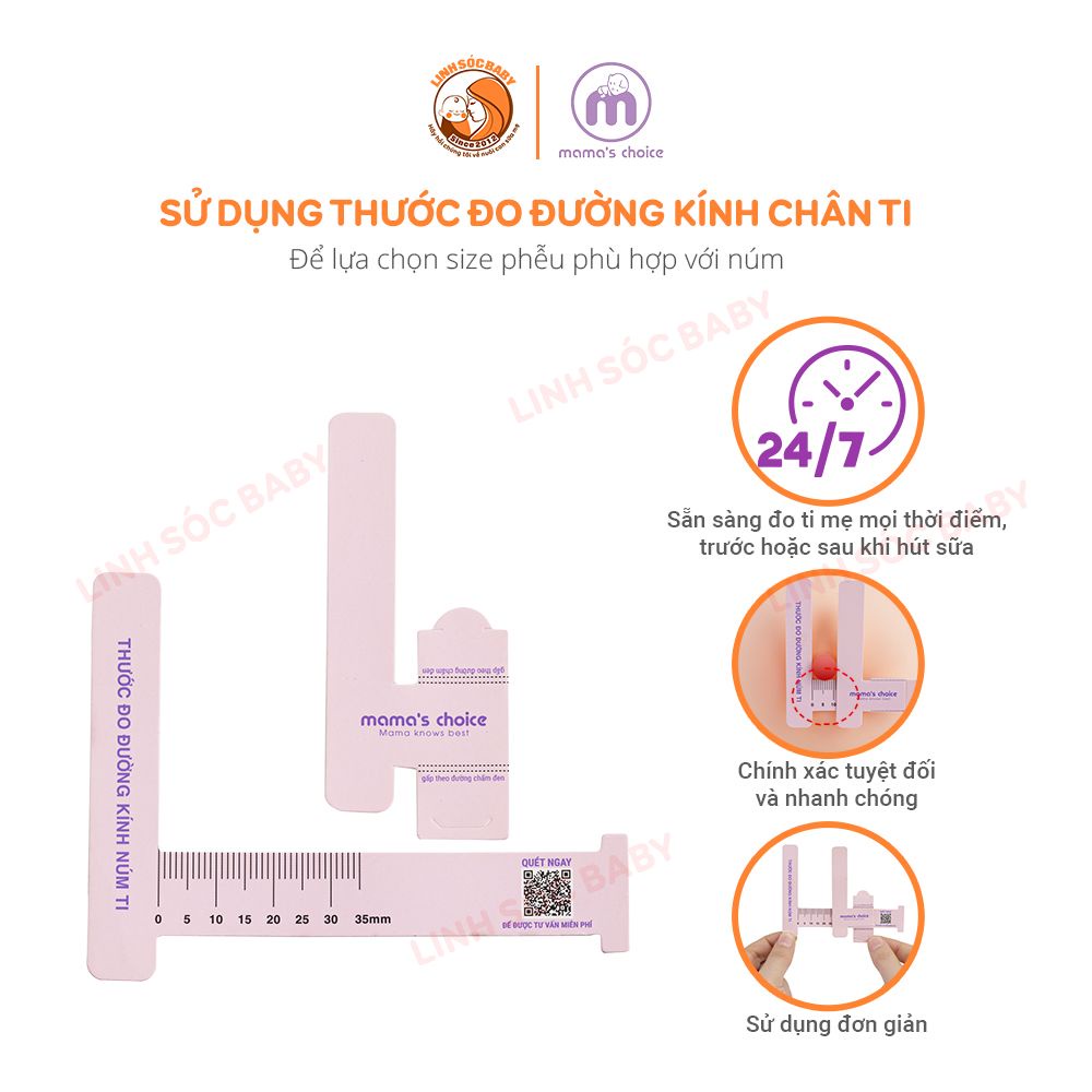 Thước đo núm ti Mama's Choice, xác định đường kính núm ti mẹ chính xác, chọn size phễu phù hợp tránh đau núm ti