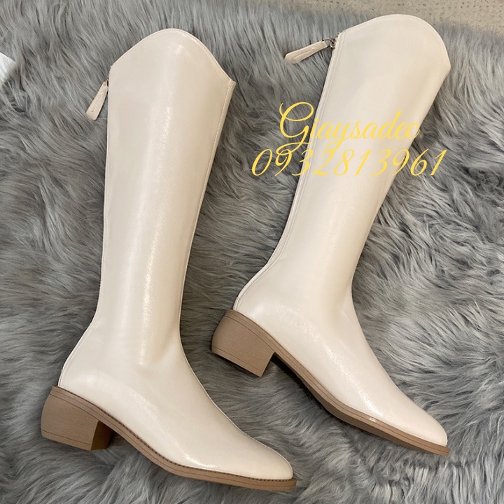 Boot ngang gối miệng xéo đế 5cm màu kem GBCL31K