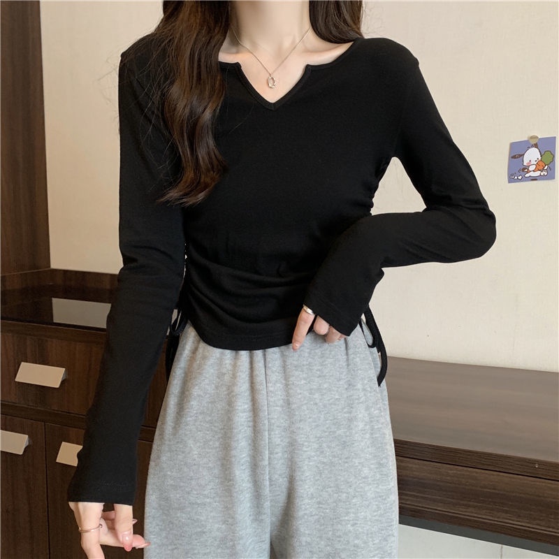 Áo Thun Dài Tay Phối Dây Rút Thời Trang Mùa Thu Cho Nữ