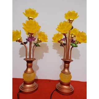 Đôi đèn hoa sen ngọc lưu ly 5 bông bầu ngọc cao cấp 68cm