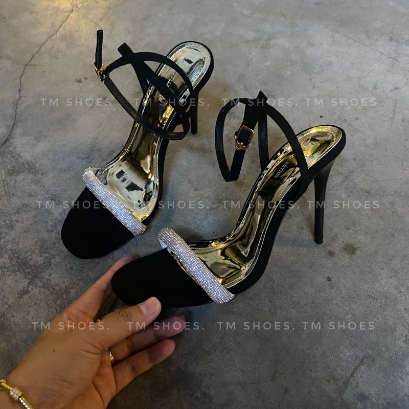 Sandal quai đá hở gót màu Đen cao 9-10 -11 -12 cm