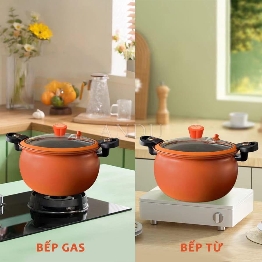 Nồi Ấp Suất Chống Dính Maifan Hình Bí Ngô 3.5L Dùng Hầm Canh, Nâu Cơm, Kho, Rán, Hấp  + Tặng Kèm Gía Hấp Tiện Dụng