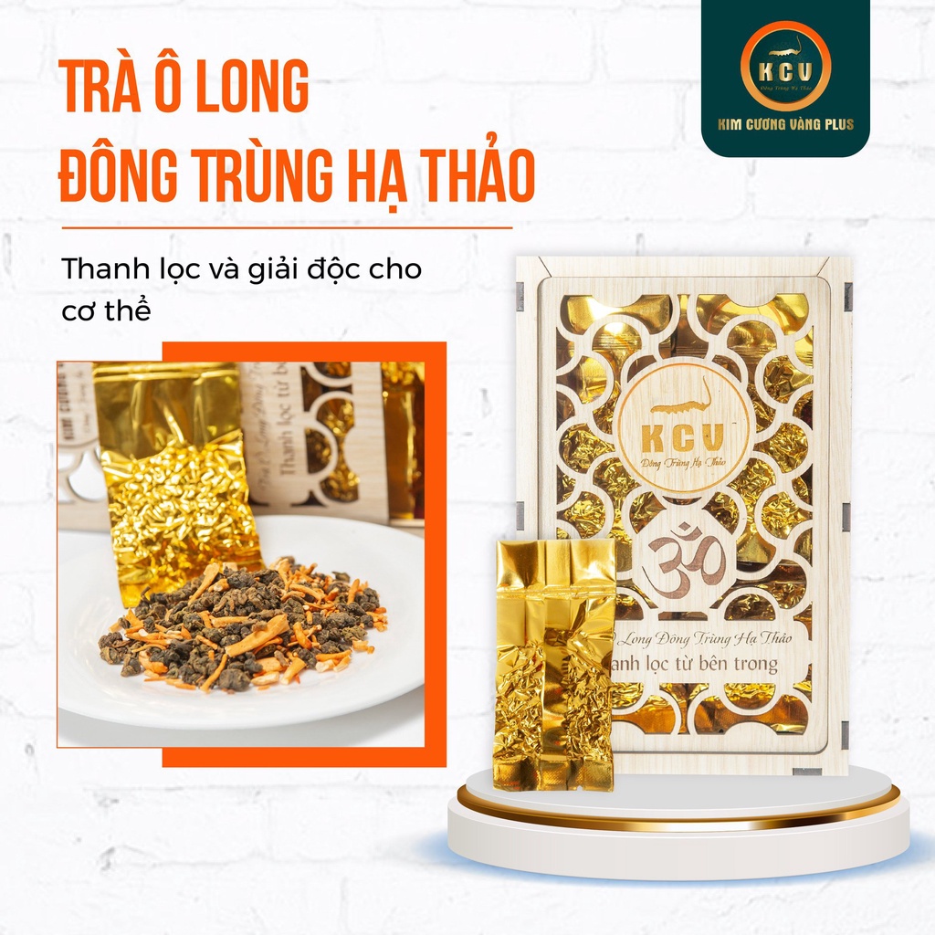 Trà Ô Long Đông Trùng Hạ Thảo Giải Độc Gan Kim Cương Vàng Hộp 110g