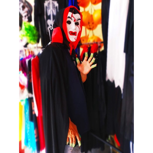 Hoá trang halloween, hoá trang ma cà rồng, áo choàng, mặt nạ