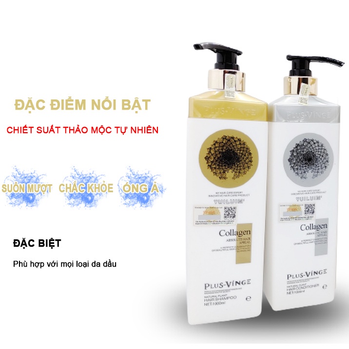 Dầu Gội Xả Collagen Vinge 1000ML * 2 Giảm Rụng Tóc Kích Mọc Tóc Phục Hồi Tóc Hương Thơm Nước Hoa | Centella.official